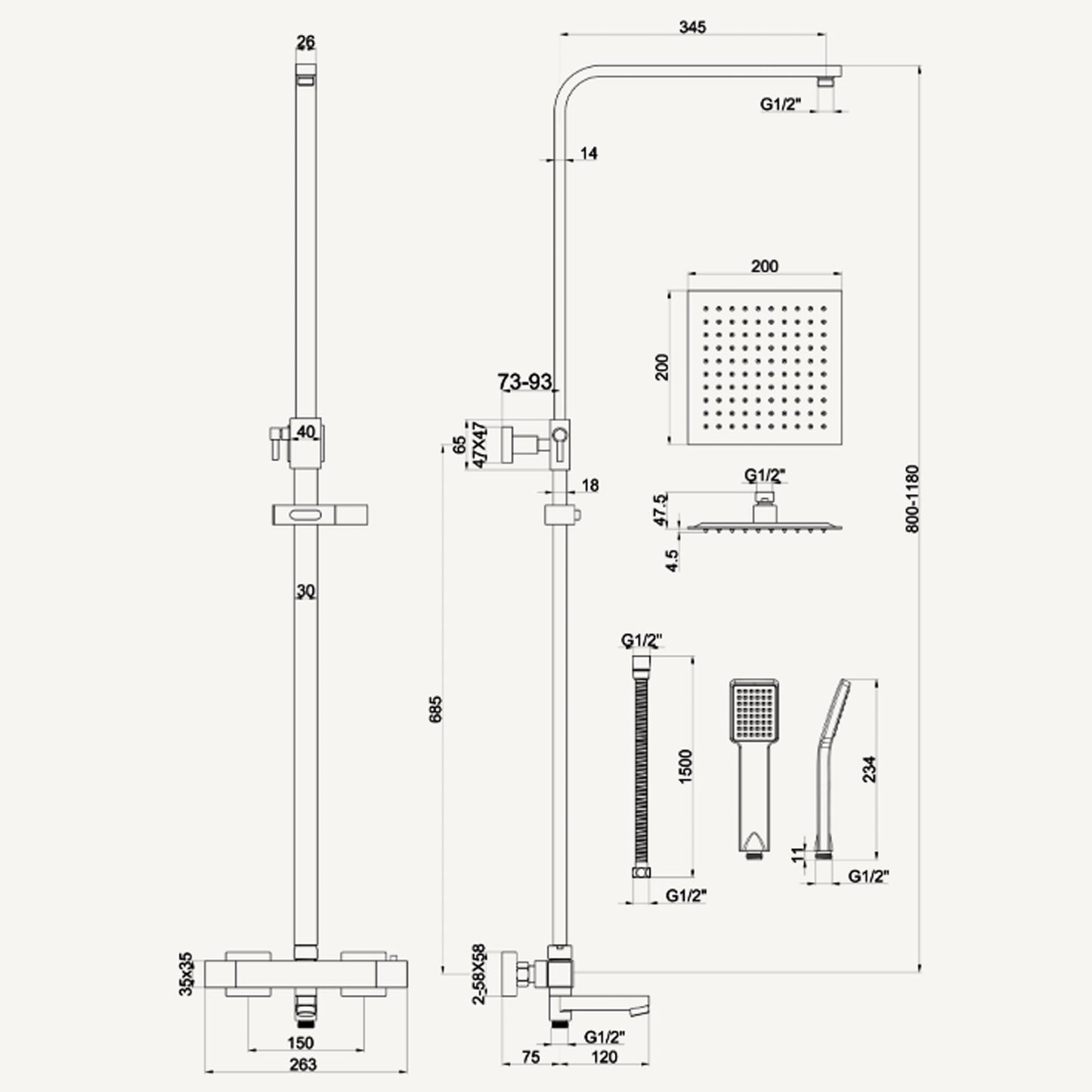 Bliss Twin Head Shower With Bath Filler - Chrome