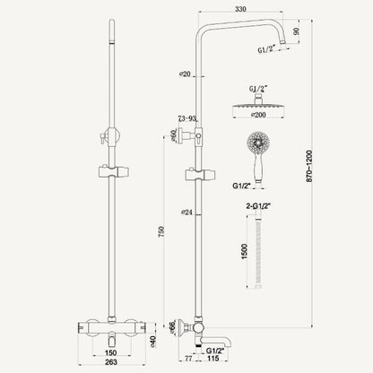 Hampton Twin Head Shower With Bath Filler - Chrome